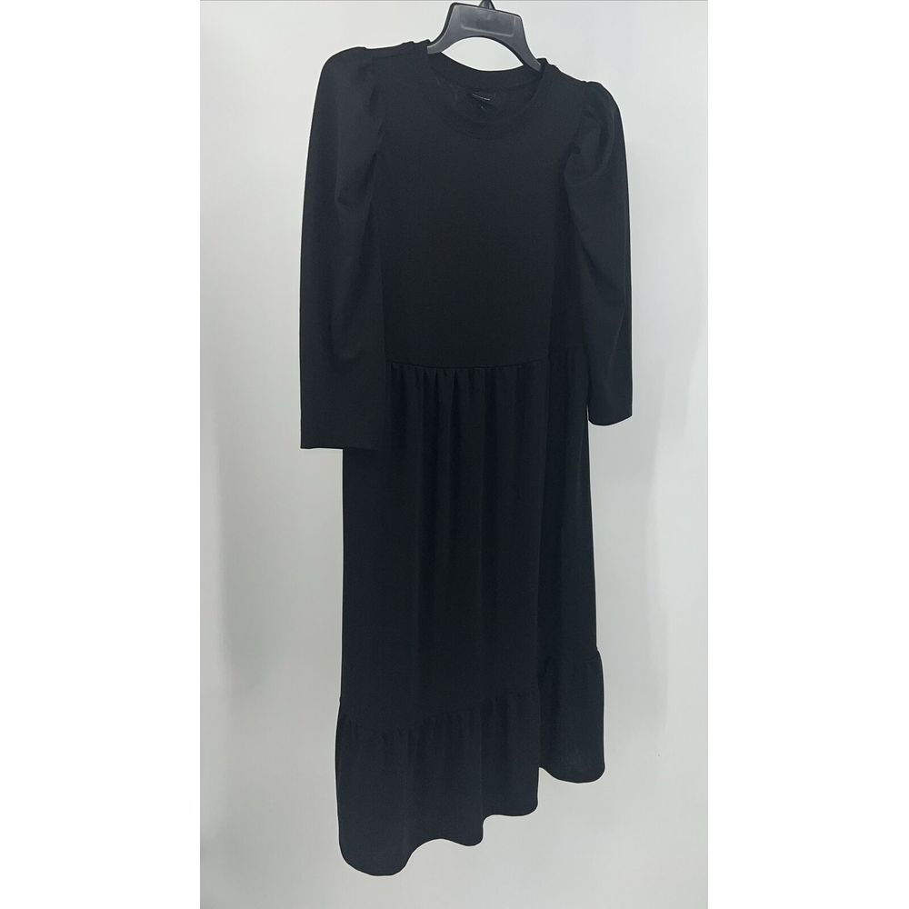 Who What Wear Dress Womens Size S Black 3/4 Sleeve Midi Ruffle Stretch